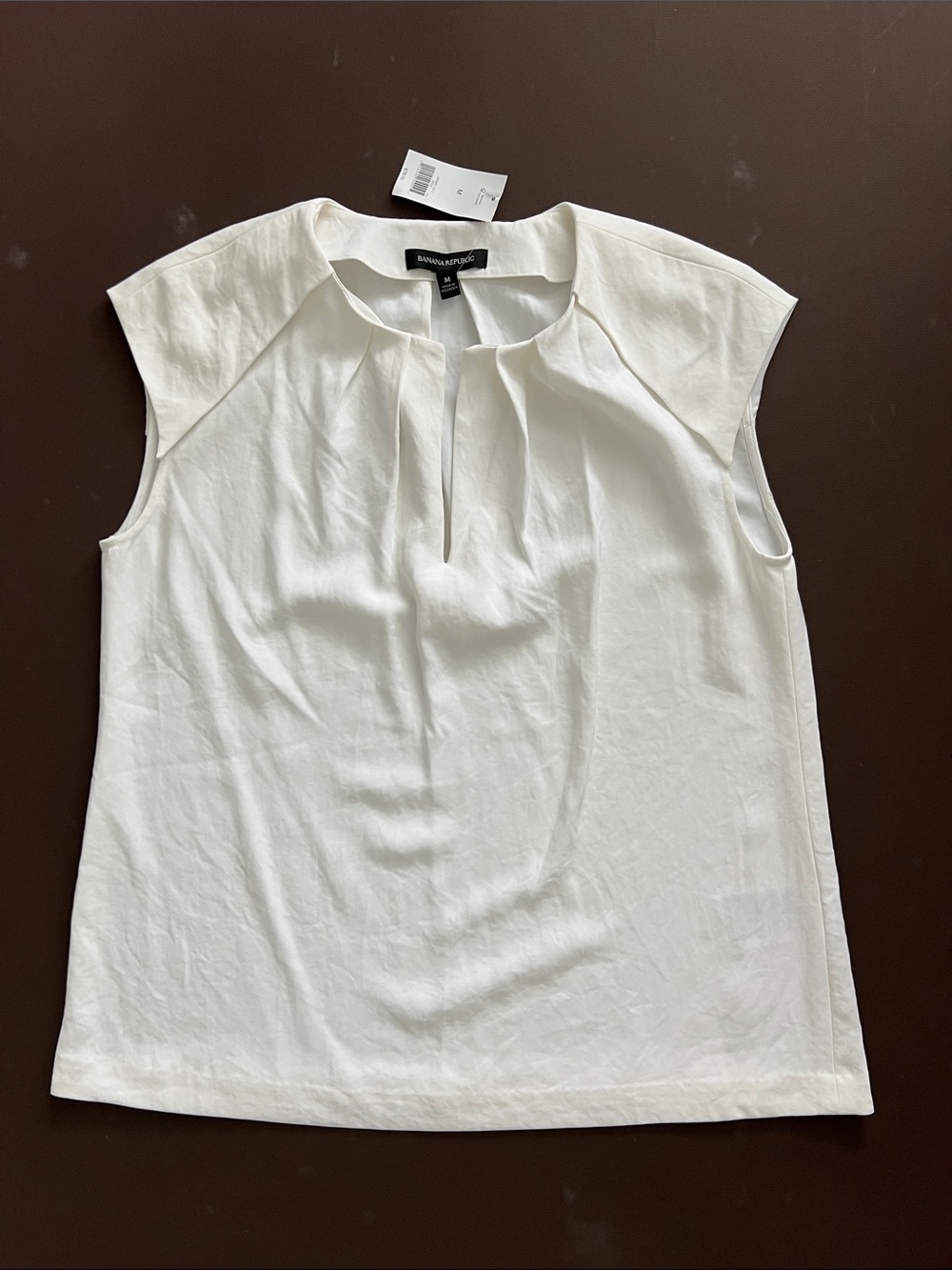 Banana Republic White Cap-Sleeve Split-Neck Top